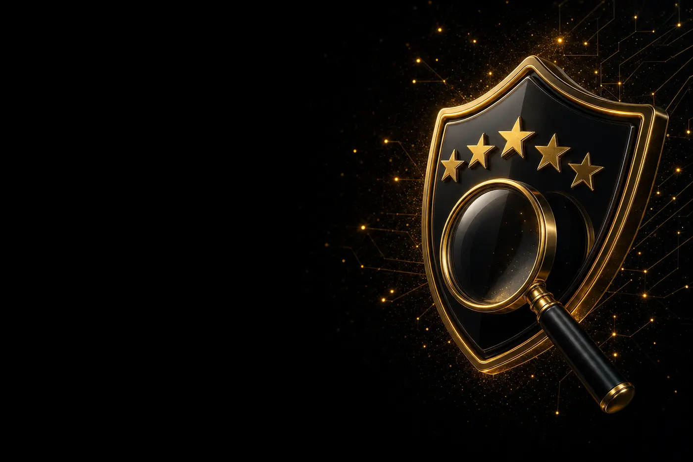 Escudo con estrellas bajo una lupa